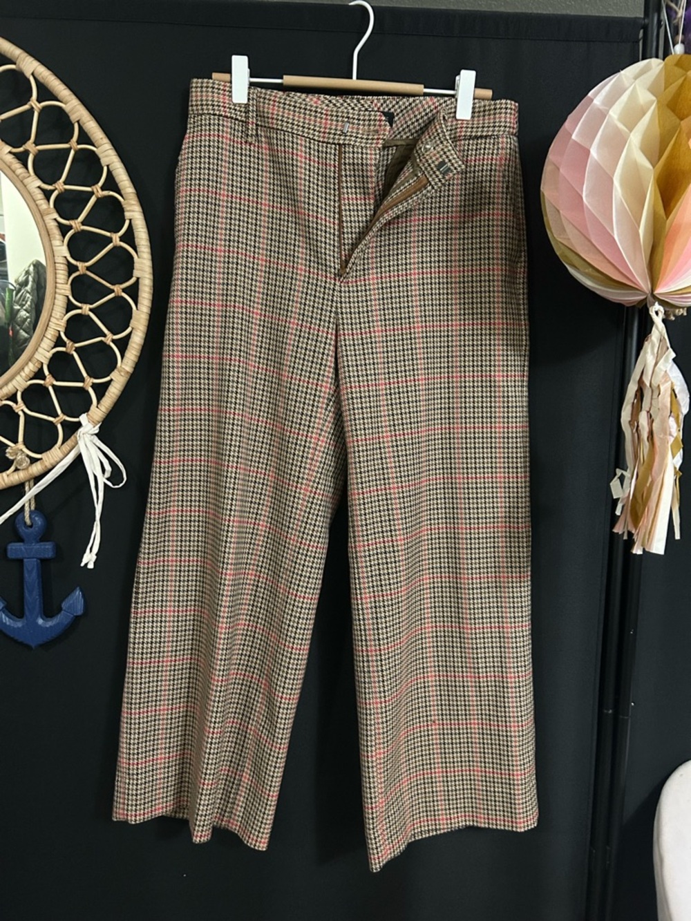 Banana Republic Brown Checked Culottes with Pink Windowpane
